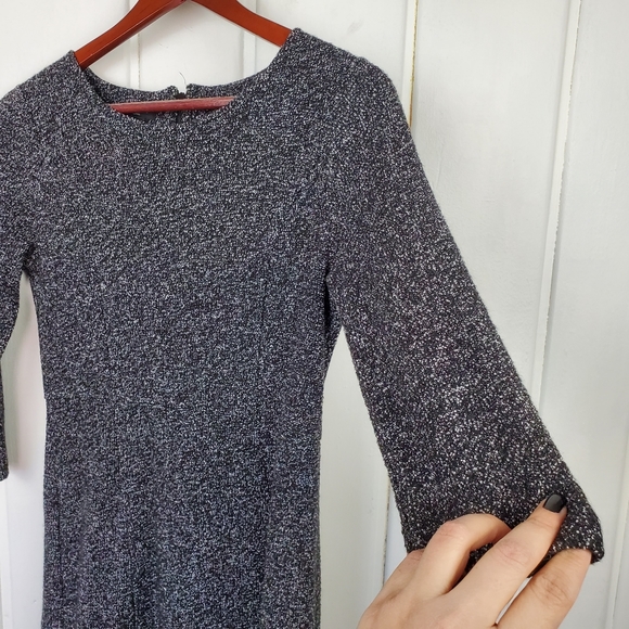 Talbots Petites Women's SP Heathered GrayTextured 3/4 Sleeve Boatneck Midi Dress - Picture 4 of 9